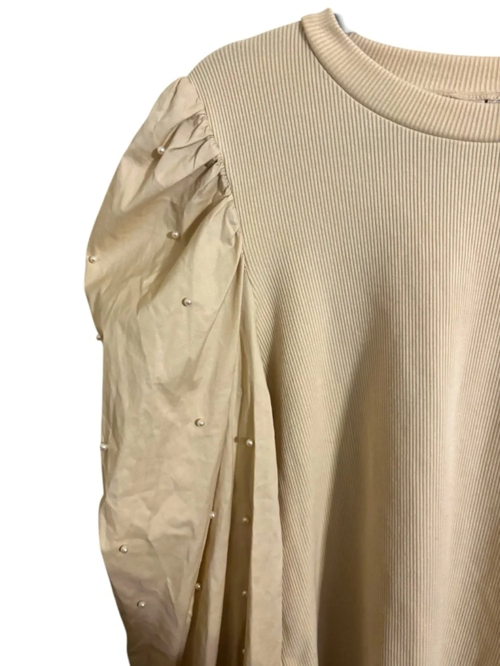 Anthropologie Dolan Cream Puff Sleeve‎ Blouse Pearl Embellishments XL